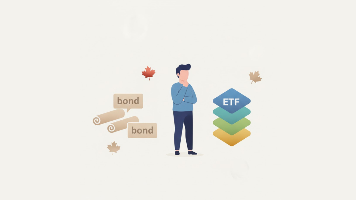 Person considering bonds and ETFs for fixed income investing with maple leaves