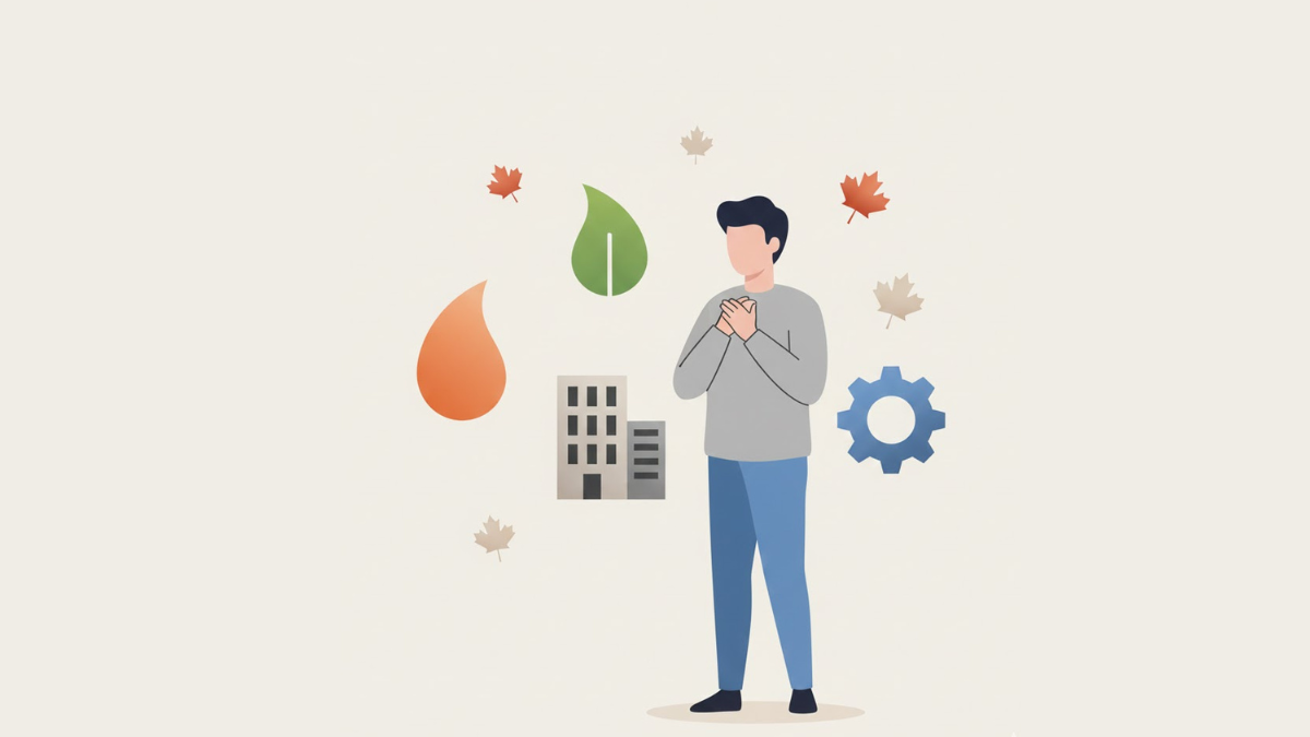 Canadian market sectors including energy, real estate, and industrials with maple leaves