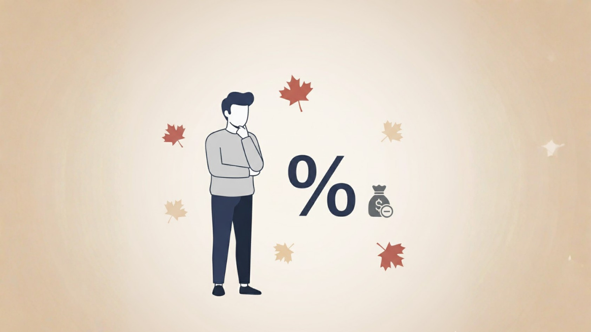 Person contemplating investment fees and MER percentages with maple leaves