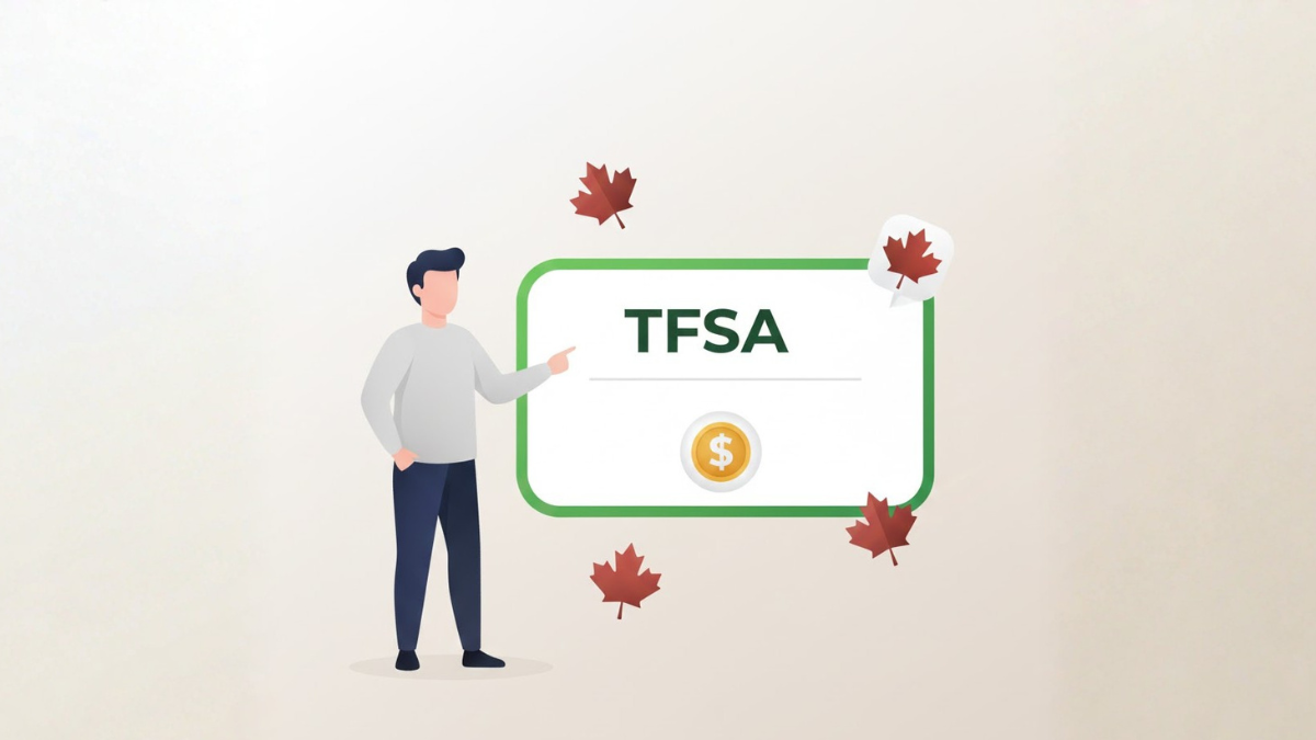 Person pointing to TFSA account card with maple leaves